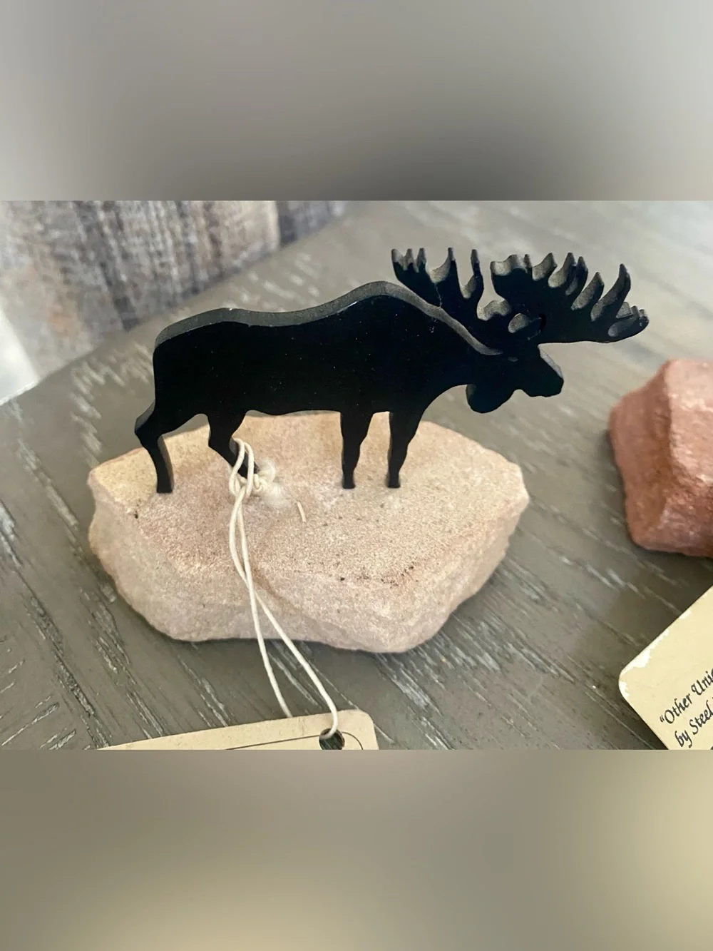 Lot Of 2 Steel Images Of Moose On Stone  Black and Multicolor